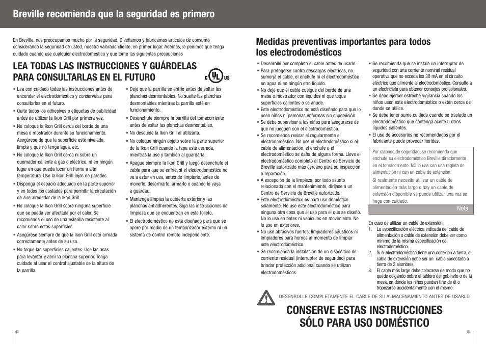 Breville recomienda que la seguridad es primero | Breville BGR400XL User Manual | Page 27 / 36