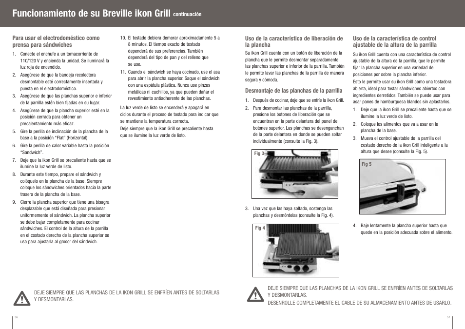 Funcionamiento de su breville ikon grill | Breville BGR400XL User Manual | Page 29 / 36