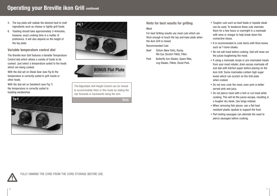 Operating your breville ikon grill | Breville BGR400XL User Manual | Page 6 / 36