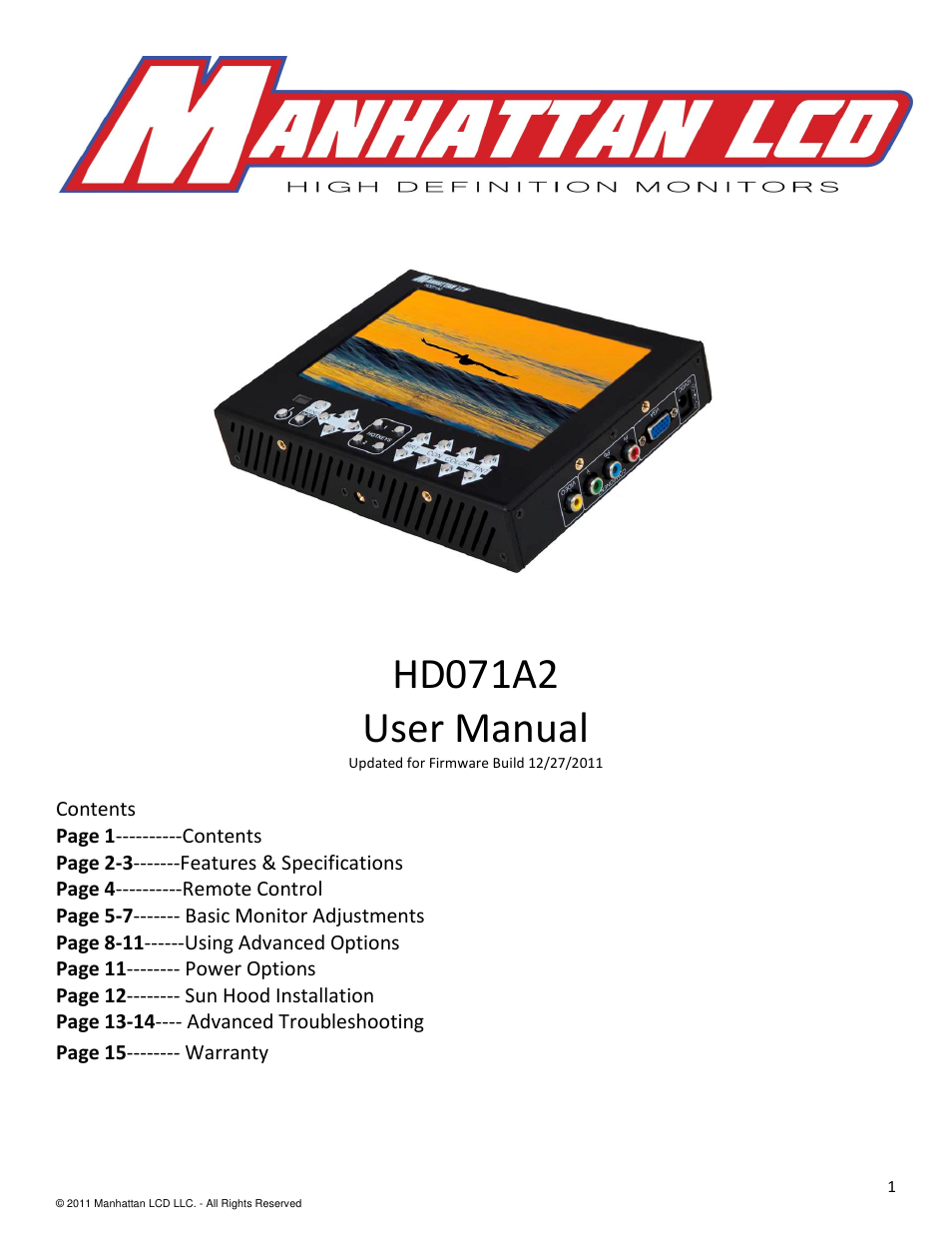 Manhattan LCD HD071A2 User Manual | 15 pages