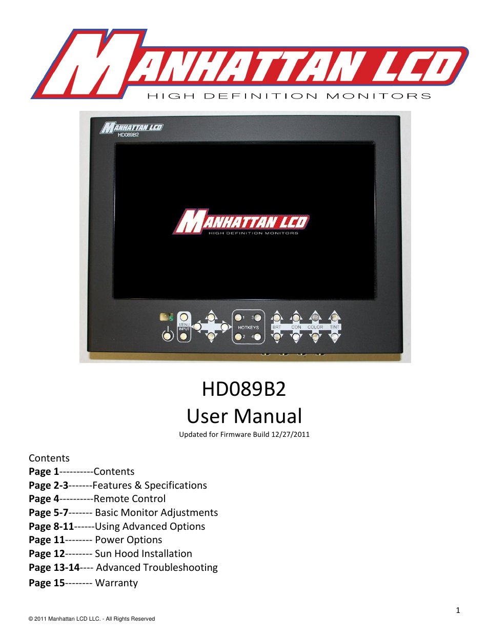 Manhattan LCD HD089B2 User Manual | 15 pages