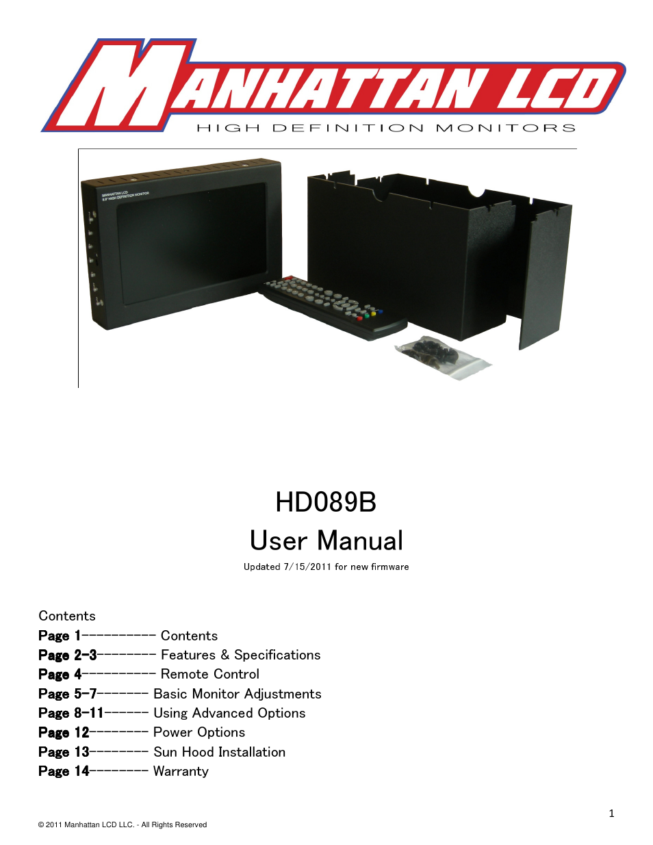 Manhattan LCD HD089B&C Version 1 User Manual | 14 pages
