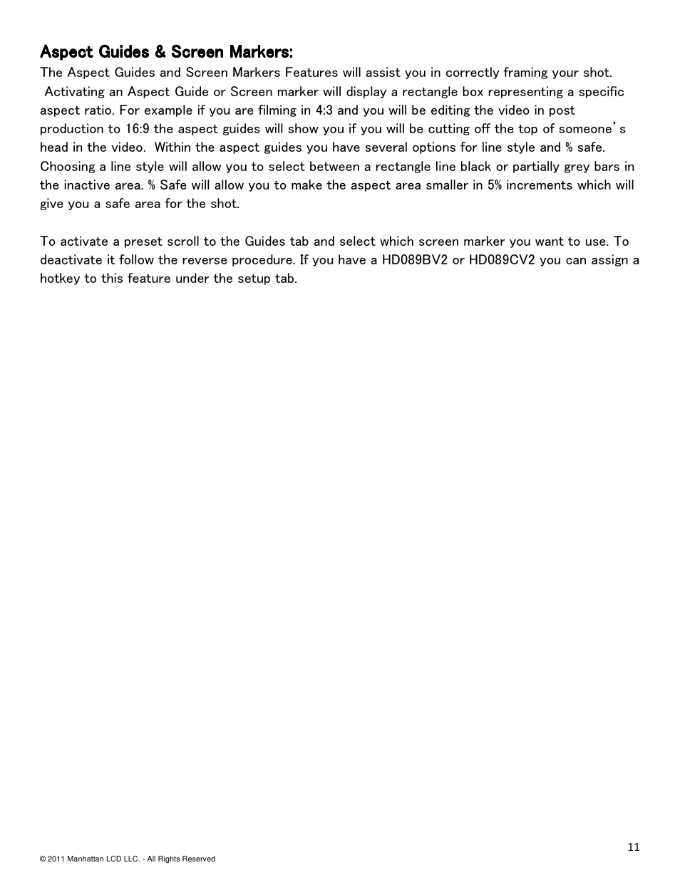 Aspect guides & screen markers | Manhattan LCD HD089B&C Version 1 User Manual | Page 11 / 14