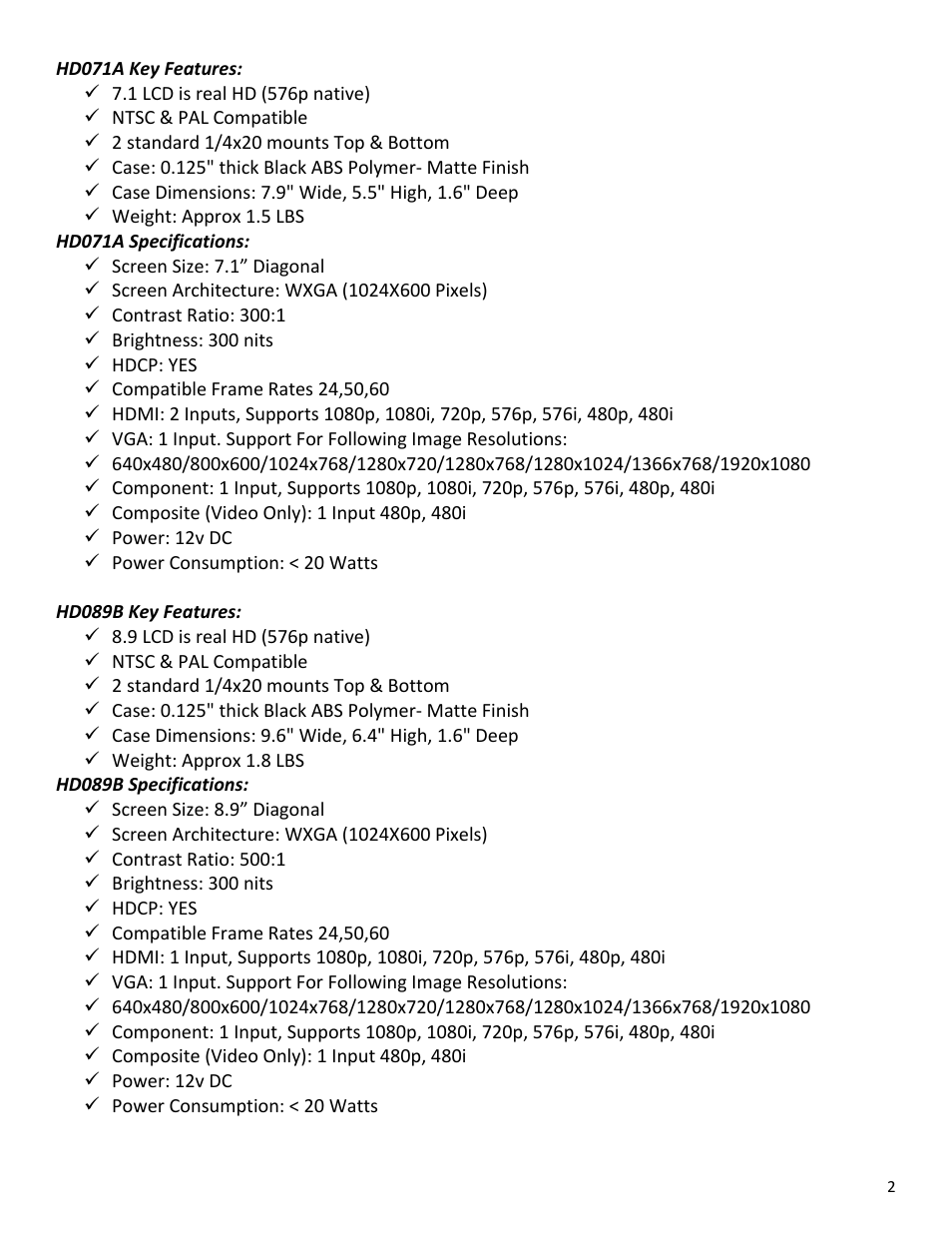 Manhattan LCD HD089B User Manual | Page 2 / 11