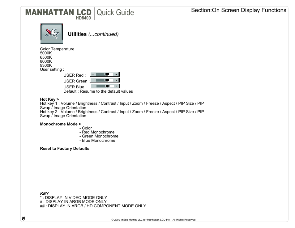 Manhattan lcd, Quick guide | Manhattan LCD HD84XX User Manual | Page 10 / 12