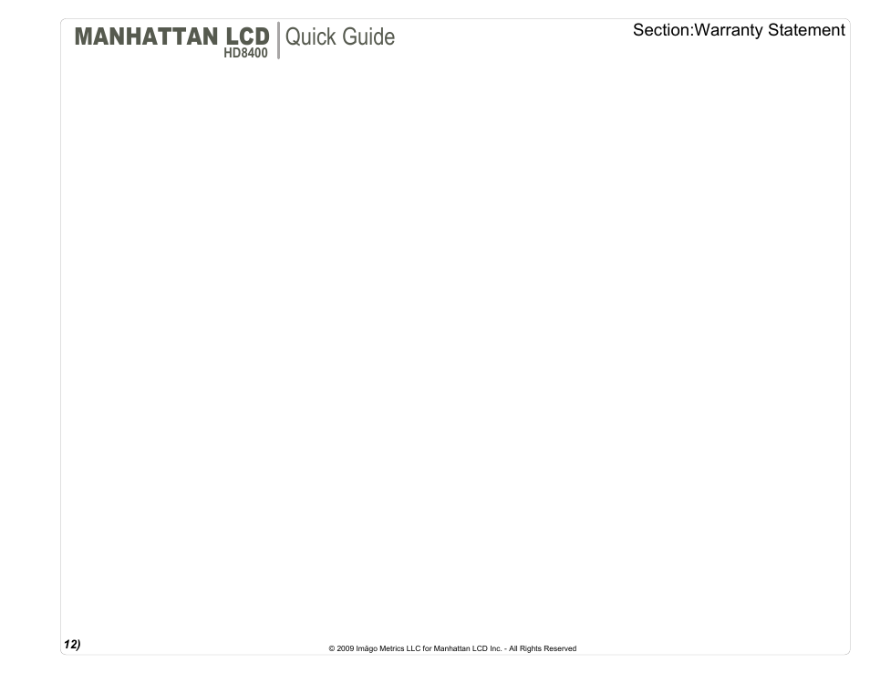 Manhattan lcd, Quick guide | Manhattan LCD HD84XX User Manual | Page 12 / 12