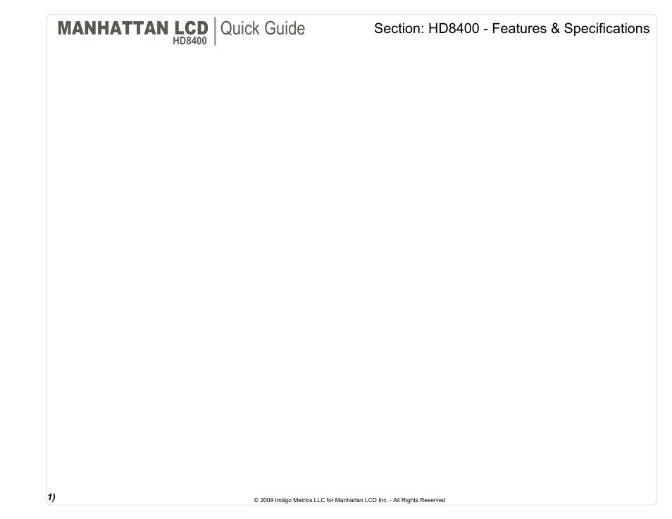 Manhattan lcd, Quick guide | Manhattan LCD HD84XX User Manual | Page 2 / 12