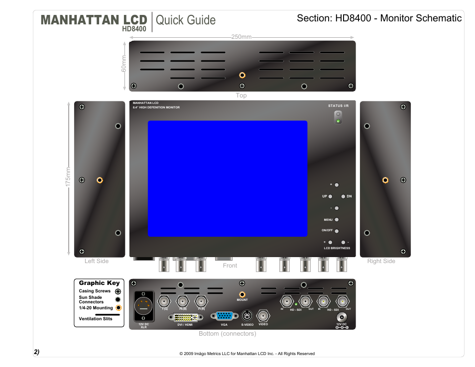 Manhattan lcd, Quick guide, Hd8400 | Front right side top bottom (connectors) left side | Manhattan LCD HD84XX User Manual | Page 3 / 12