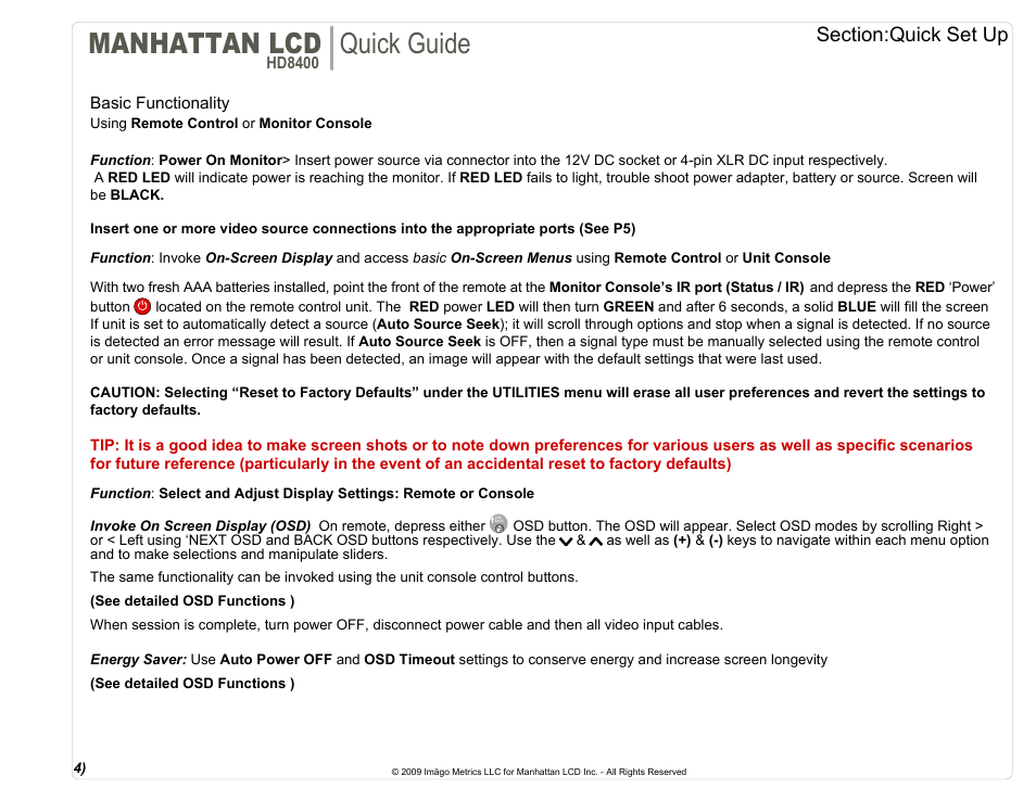 Manhattan lcd, Quick guide | Manhattan LCD HD84XX User Manual | Page 5 / 12