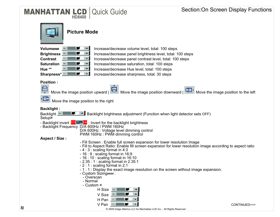 Manhattan lcd, Quick guide | Manhattan LCD HD84XX User Manual | Page 6 / 12