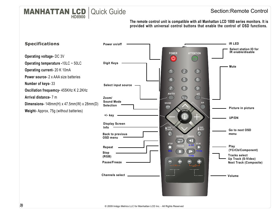 Manhattan lcd, Quick guide, Hd8900 | Manhattan LCD HD89XX User Manual | Page 4 / 12