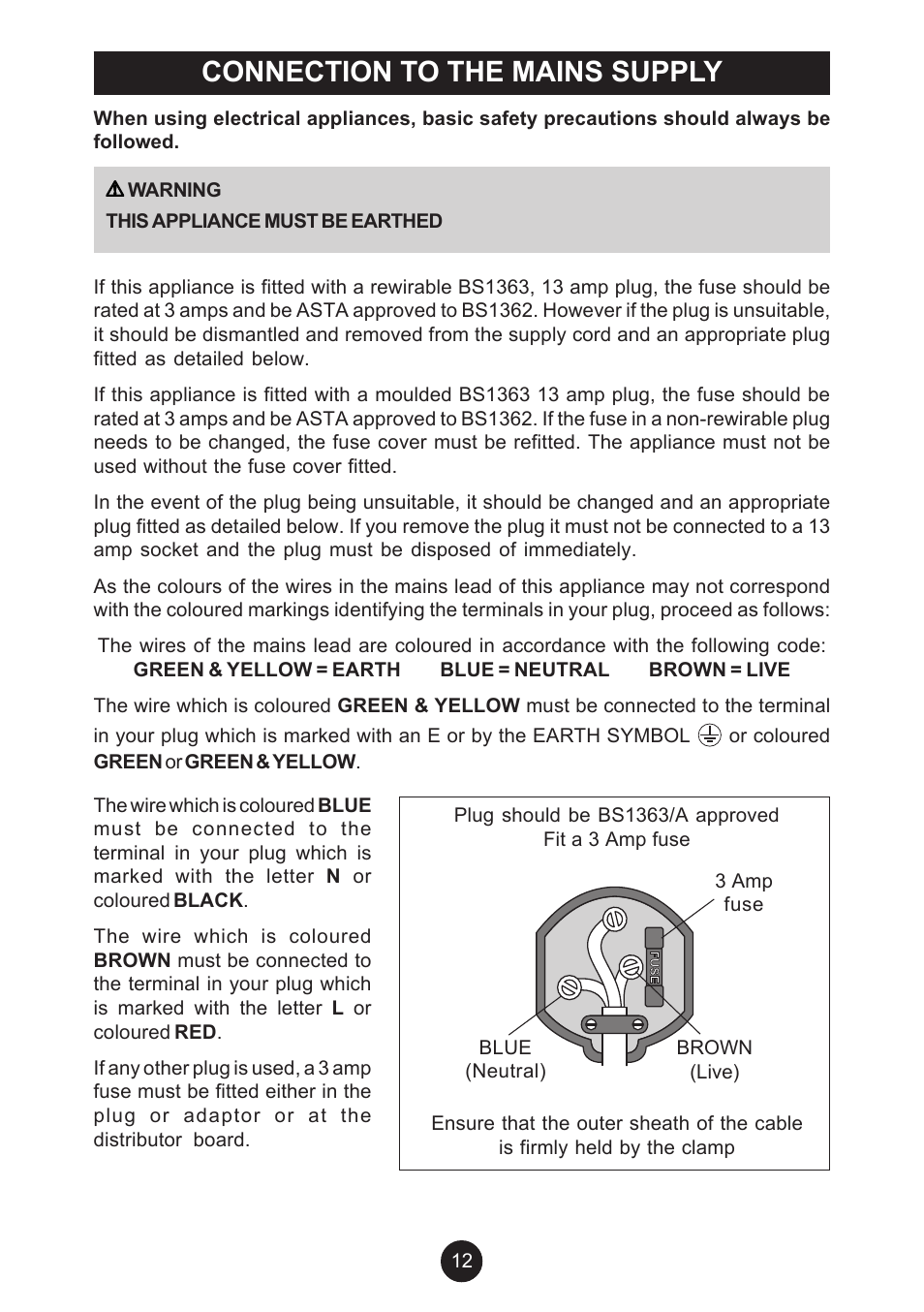 Connection to the mains supply | Breville AF6 User Manual | Page 12 / 20