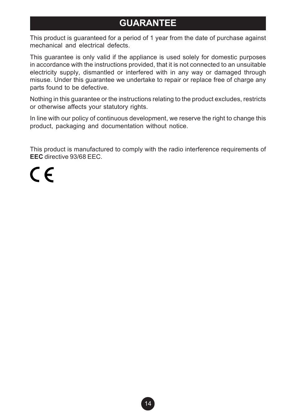 Guarantee | Breville AF6 User Manual | Page 14 / 20