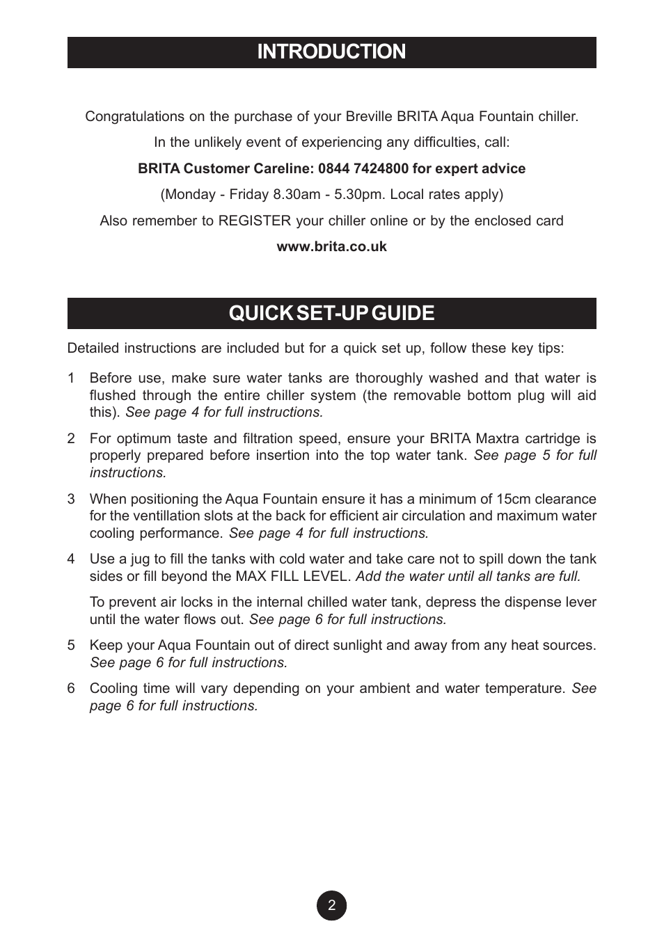 Introduction, Quick set-up guide | Breville AF6 User Manual | Page 2 / 20