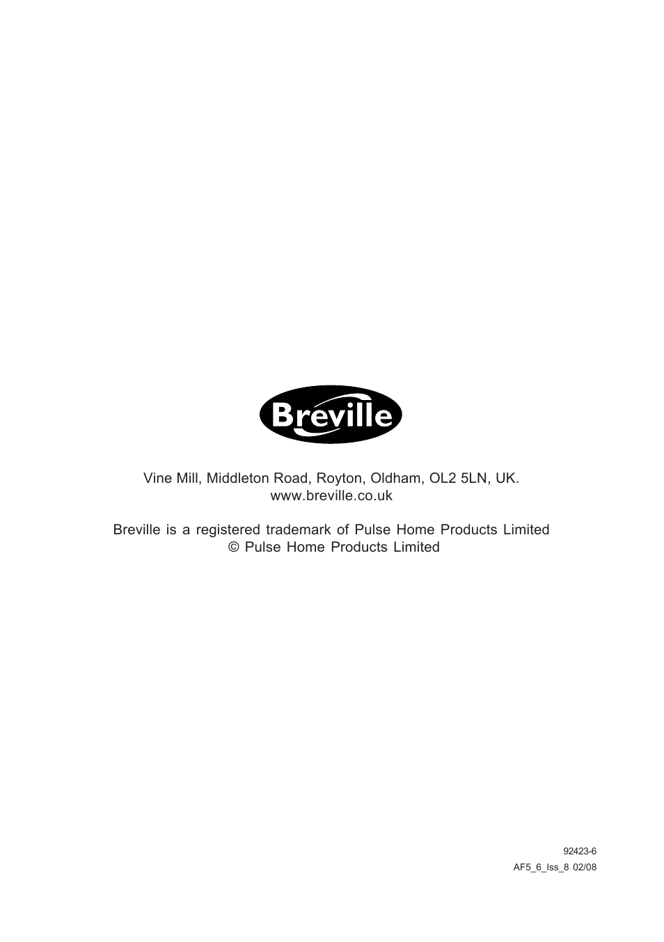 Breville AF6 User Manual | Page 20 / 20