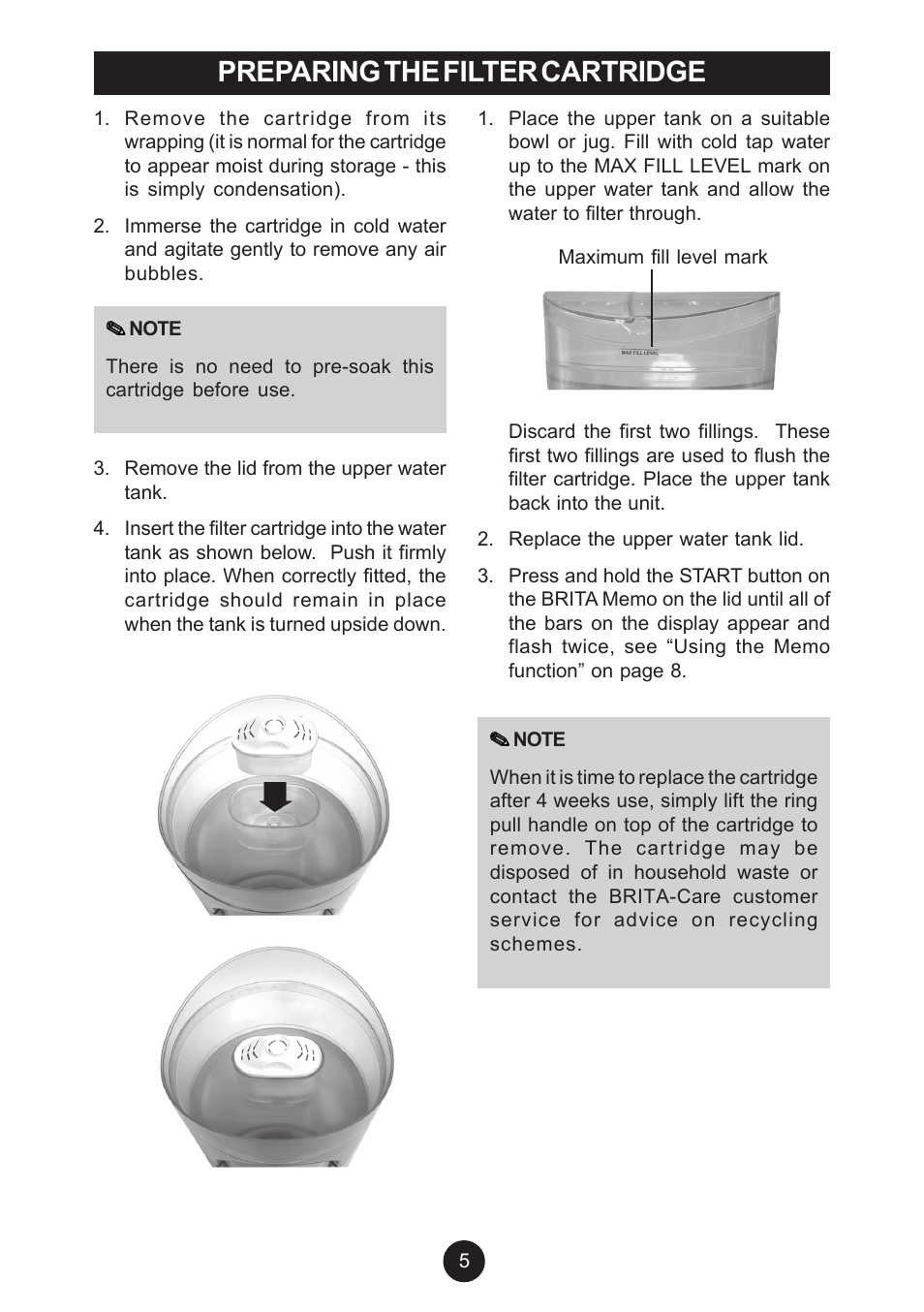 Preparing the filter cartridge | Breville AF6 User Manual | Page 5 / 20