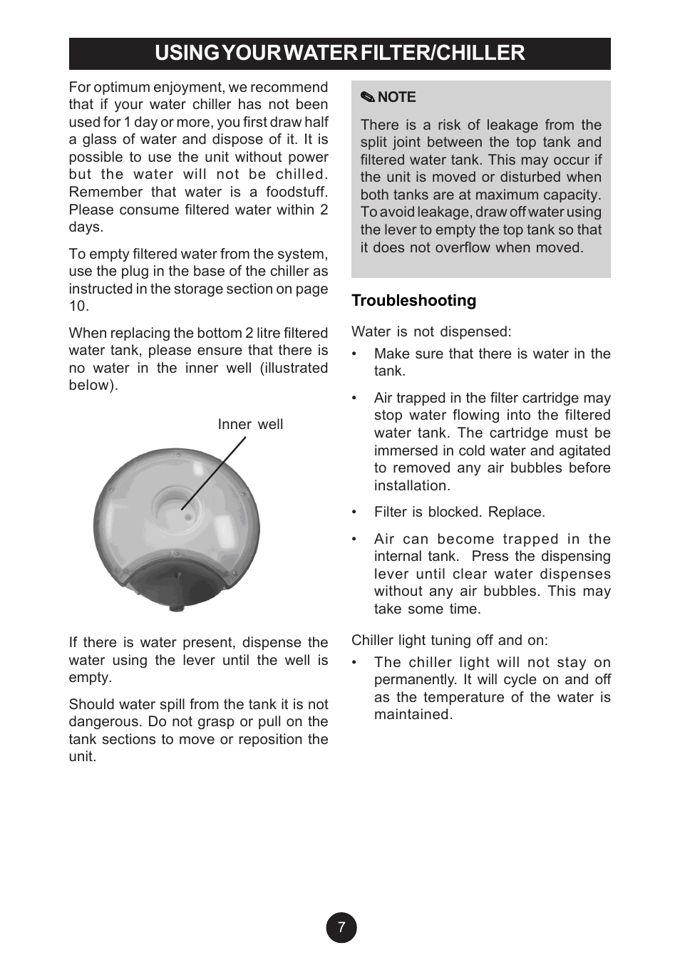 Using your water filter/chiller | Breville AF6 User Manual | Page 7 / 20