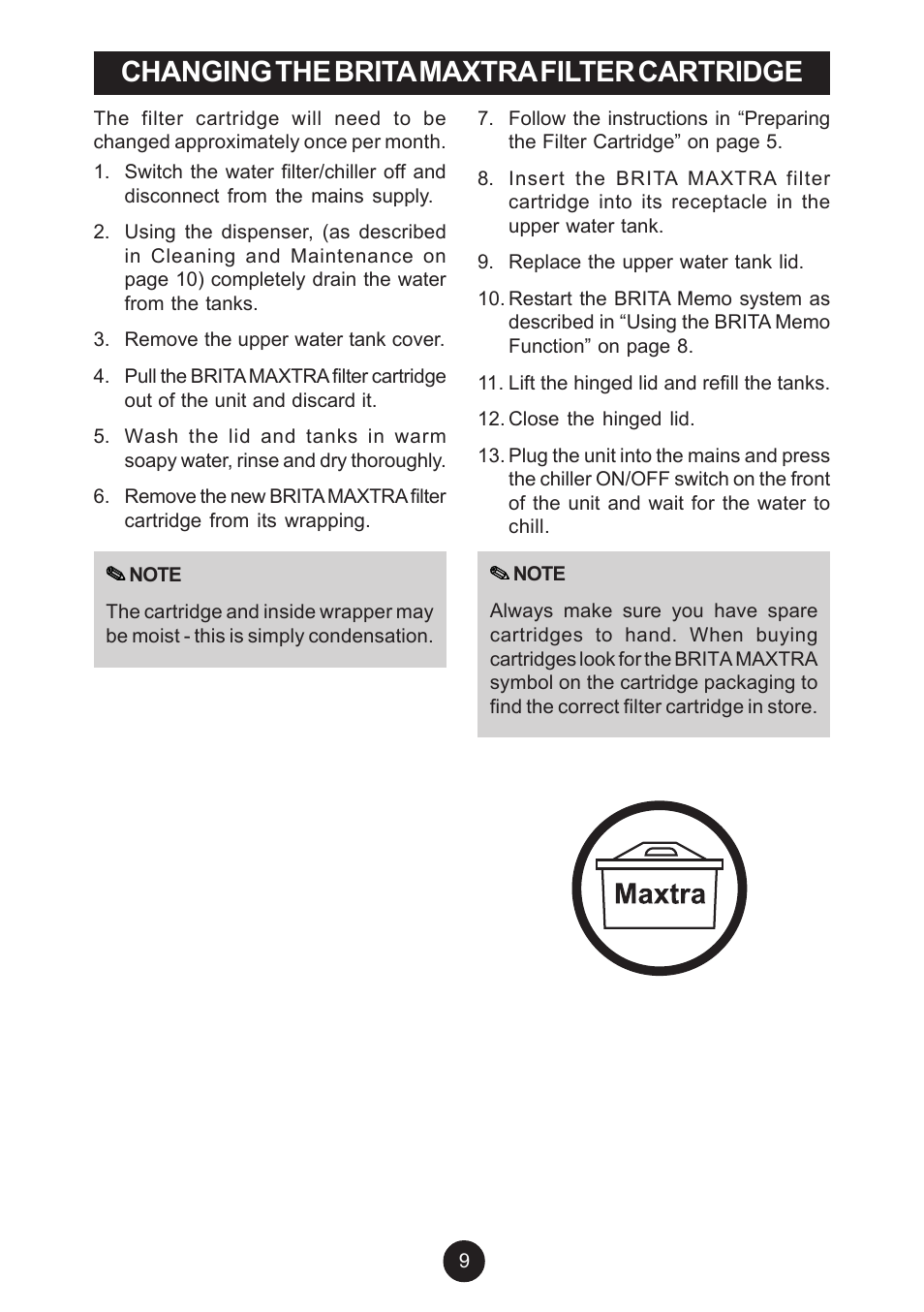 Changing the brita maxtra filter cartridge | Breville AF6 User Manual | Page 9 / 20