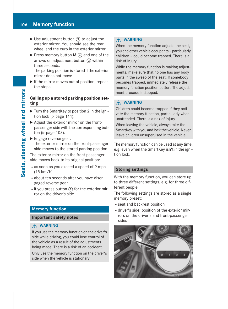 Seats, steering wheel and mirrors | Mercedes-Benz CLA-Class 2015 User Manual | Page 108 / 362