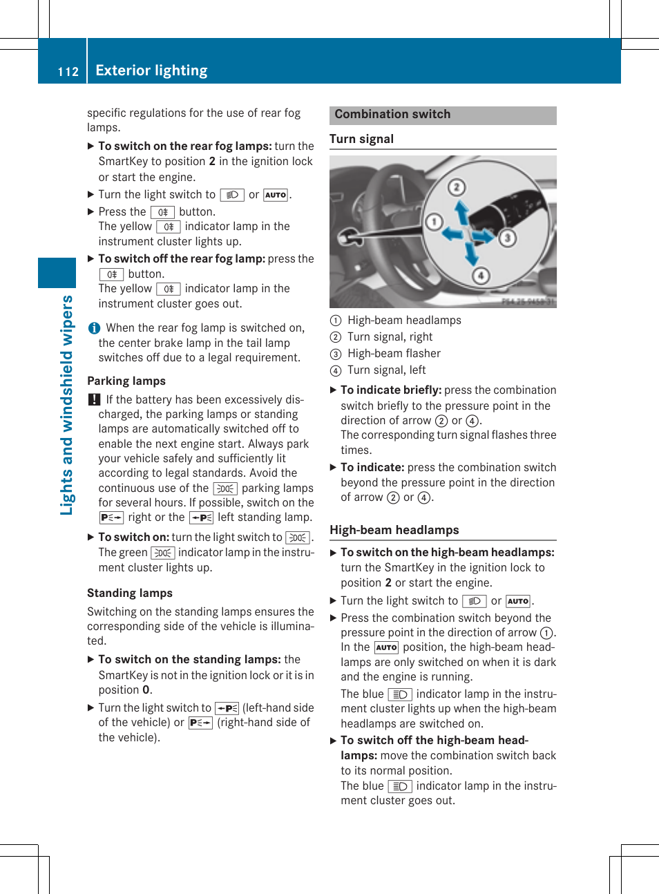 Lights and windshield wipers, Exterior lighting | Mercedes-Benz CLA-Class 2015 User Manual | Page 114 / 362