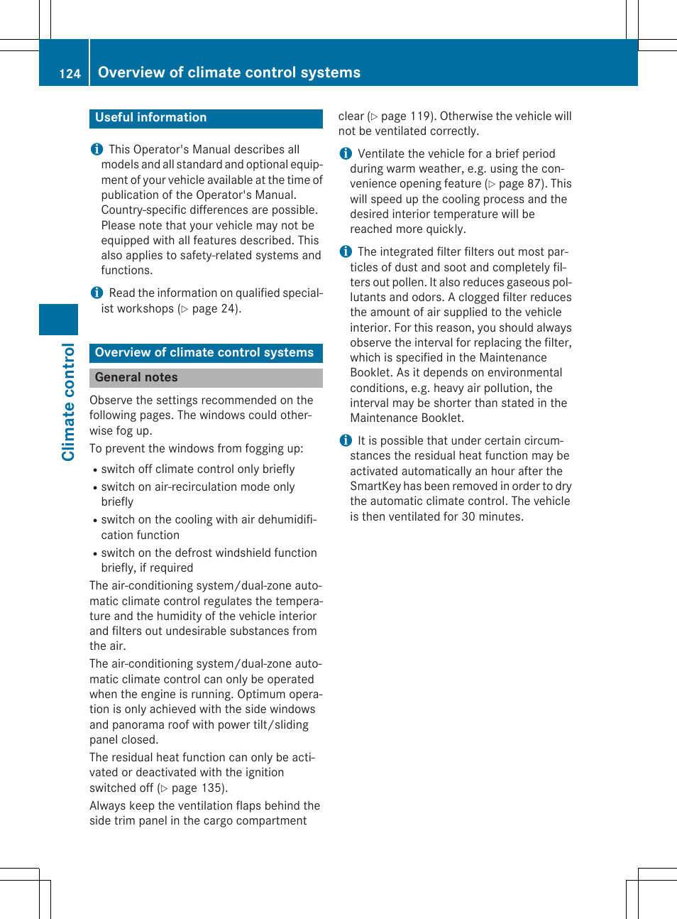 Climat e control, Overview of climate control systems | Mercedes-Benz CLA-Class 2015 User Manual | Page 126 / 362