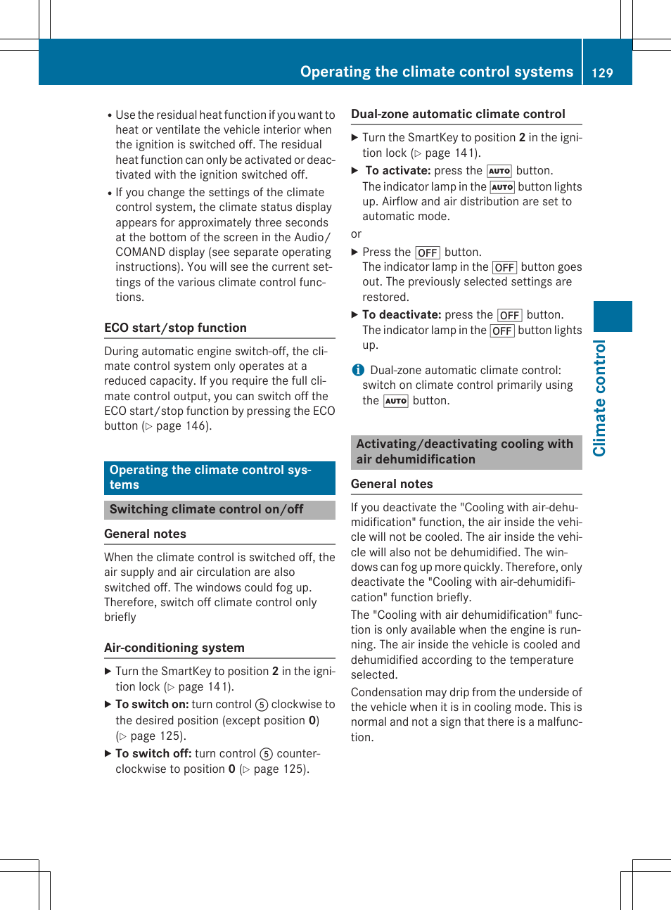 Climate control, Operating the climate control systems | Mercedes-Benz CLA-Class 2015 User Manual | Page 131 / 362