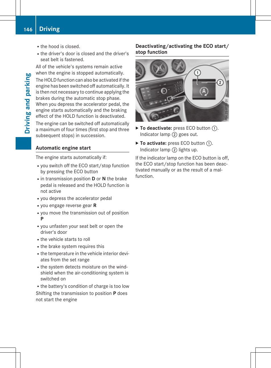 Dr ivi ng an d parki ng, Driving | Mercedes-Benz CLA-Class 2015 User Manual | Page 148 / 362