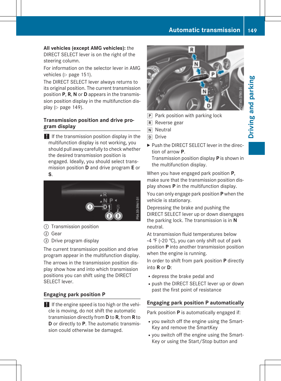 Driv ing and pa rki ng, Automatic transmission | Mercedes-Benz CLA-Class 2015 User Manual | Page 151 / 362