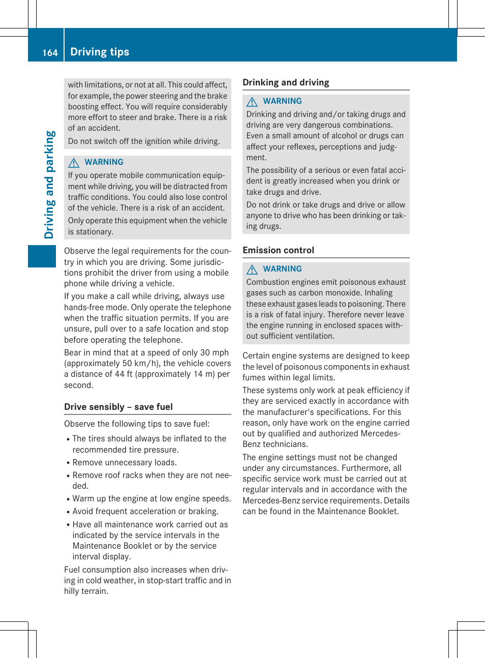 Driving and parking, Driving tips | Mercedes-Benz CLA-Class 2015 User Manual | Page 166 / 362