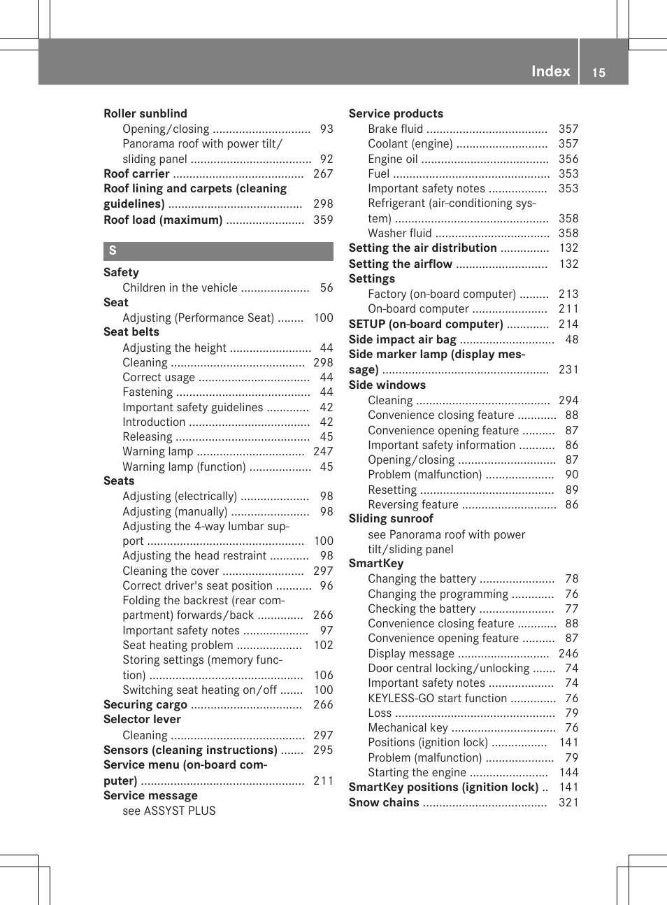 Index | Mercedes-Benz CLA-Class 2015 User Manual | Page 17 / 362