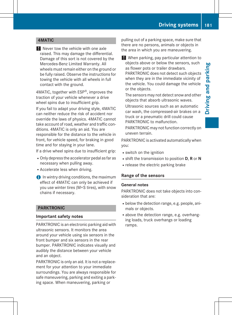 Driv ing and parking, Driving systems | Mercedes-Benz CLA-Class 2015 User Manual | Page 183 / 362