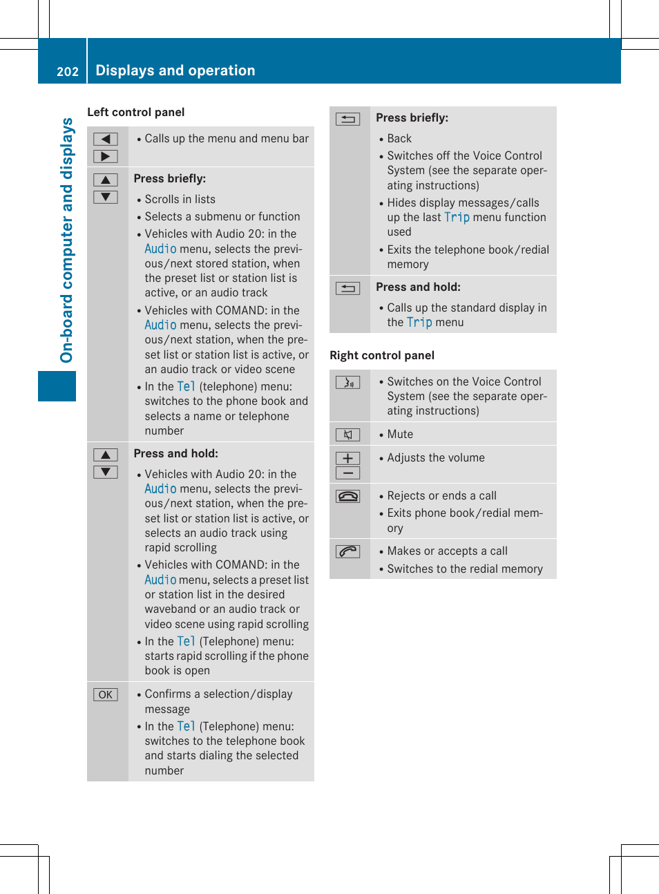 On-b oar d comp ut er and disp lays, Displays and operation | Mercedes-Benz CLA-Class 2015 User Manual | Page 204 / 362