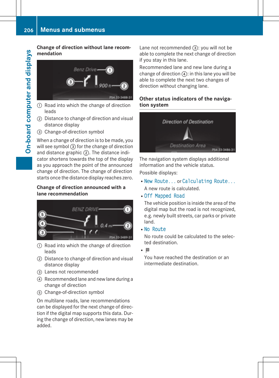 On- boar d comp ut er and dis pla ys, Menus and submenus | Mercedes-Benz CLA-Class 2015 User Manual | Page 208 / 362