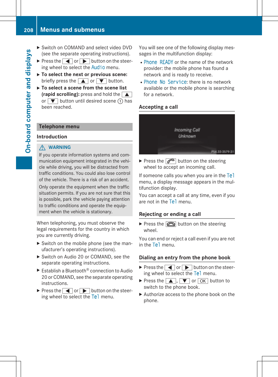 On -bo ard co mputer and dis plays, Menus and submenus | Mercedes-Benz CLA-Class 2015 User Manual | Page 210 / 362