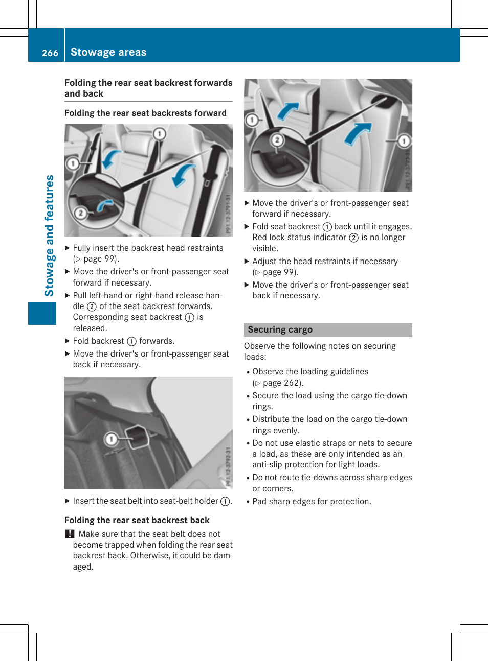 St owage and fea tu re s, Stowage areas | Mercedes-Benz CLA-Class 2015 User Manual | Page 268 / 362