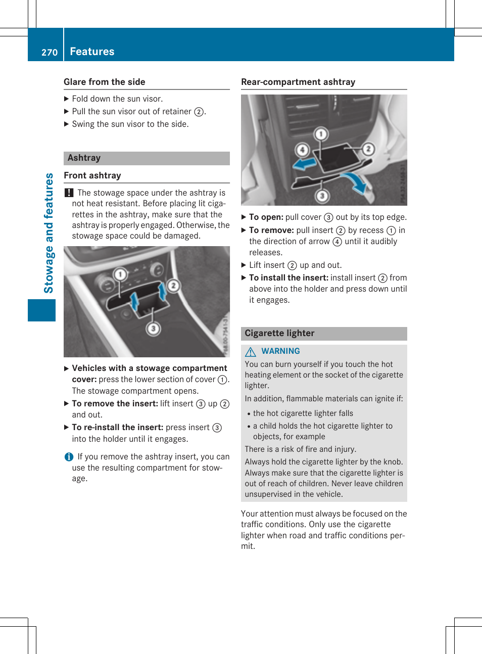 Stowage and features, Features | Mercedes-Benz CLA-Class 2015 User Manual | Page 272 / 362