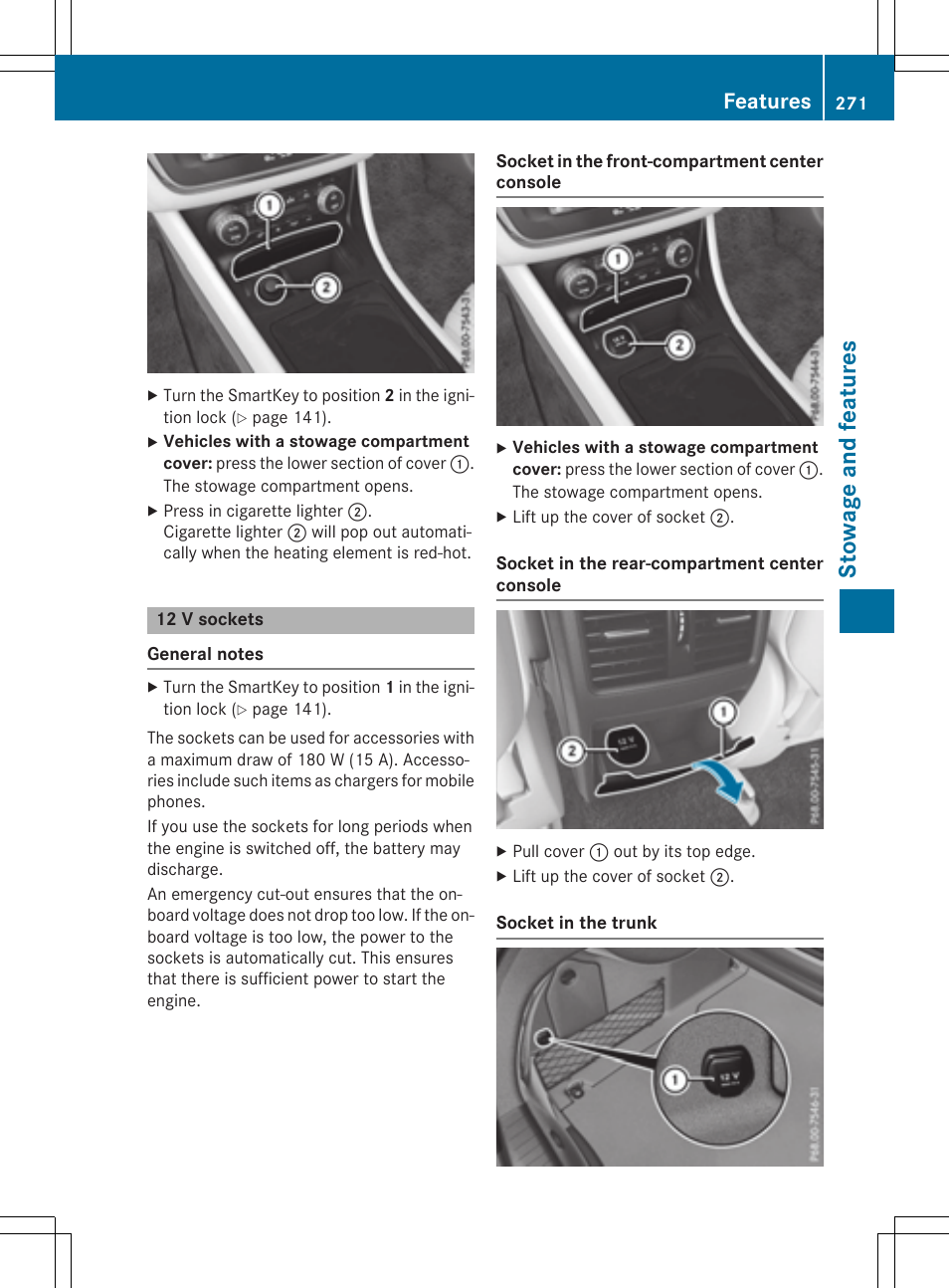 Stowage and features, Features | Mercedes-Benz CLA-Class 2015 User Manual | Page 273 / 362