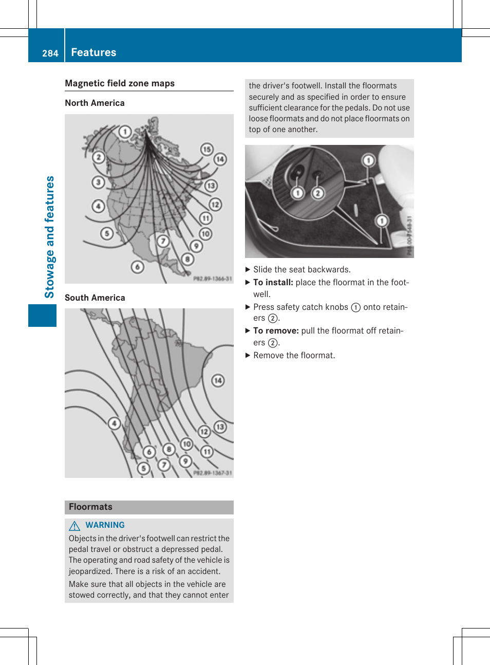 Stowage and features, Features | Mercedes-Benz CLA-Class 2015 User Manual | Page 286 / 362