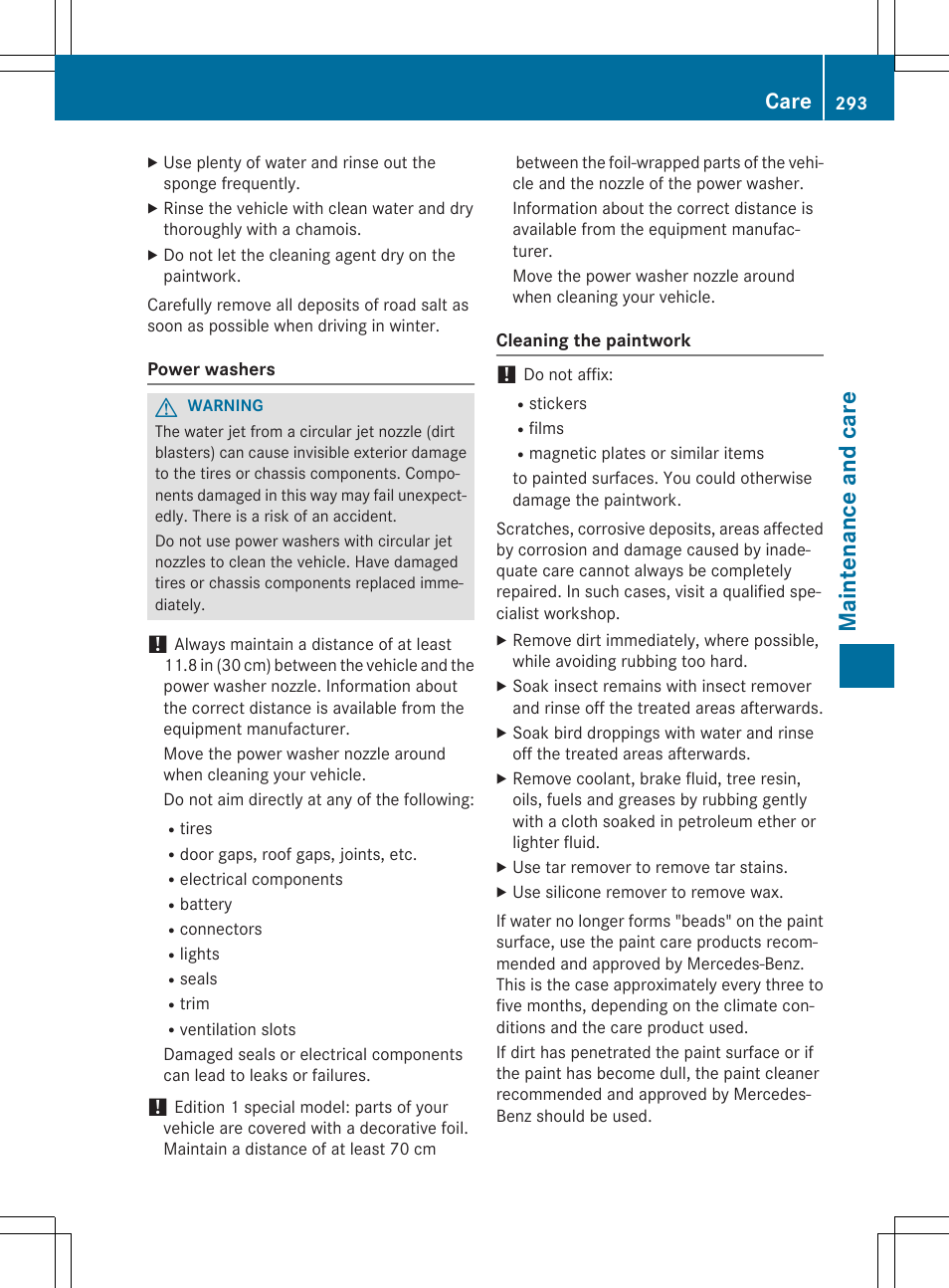 Maintenance and care, Care | Mercedes-Benz CLA-Class 2015 User Manual | Page 295 / 362