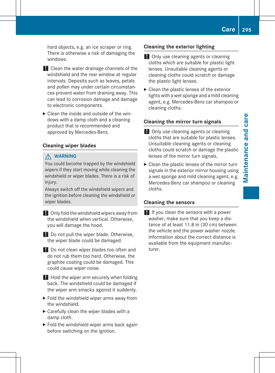 Maintenance and care, Care | Mercedes-Benz CLA-Class 2015 User Manual | Page 297 / 362