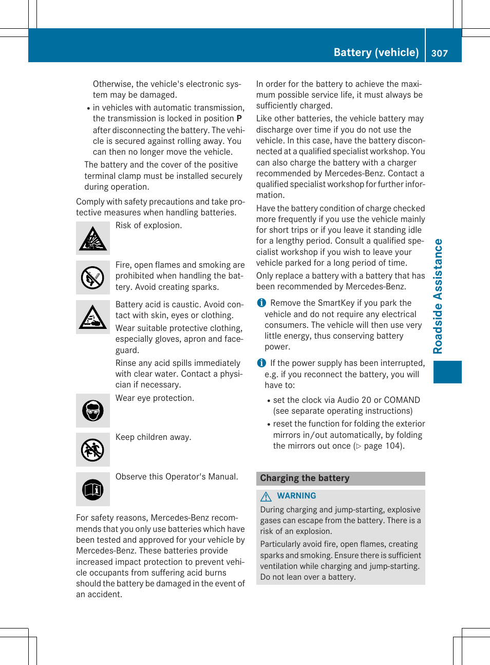 Roadside assistance, Battery (vehicle) | Mercedes-Benz CLA-Class 2015 User Manual | Page 309 / 362