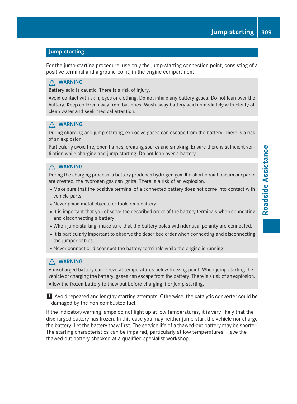 Roadside assistance, Jump-starting | Mercedes-Benz CLA-Class 2015 User Manual | Page 311 / 362