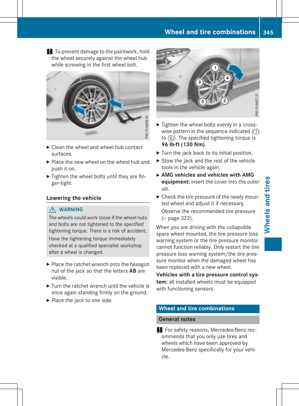 Wheels and tires, Wheel and tire combinations | Mercedes-Benz CLA-Class 2015 User Manual | Page 347 / 362