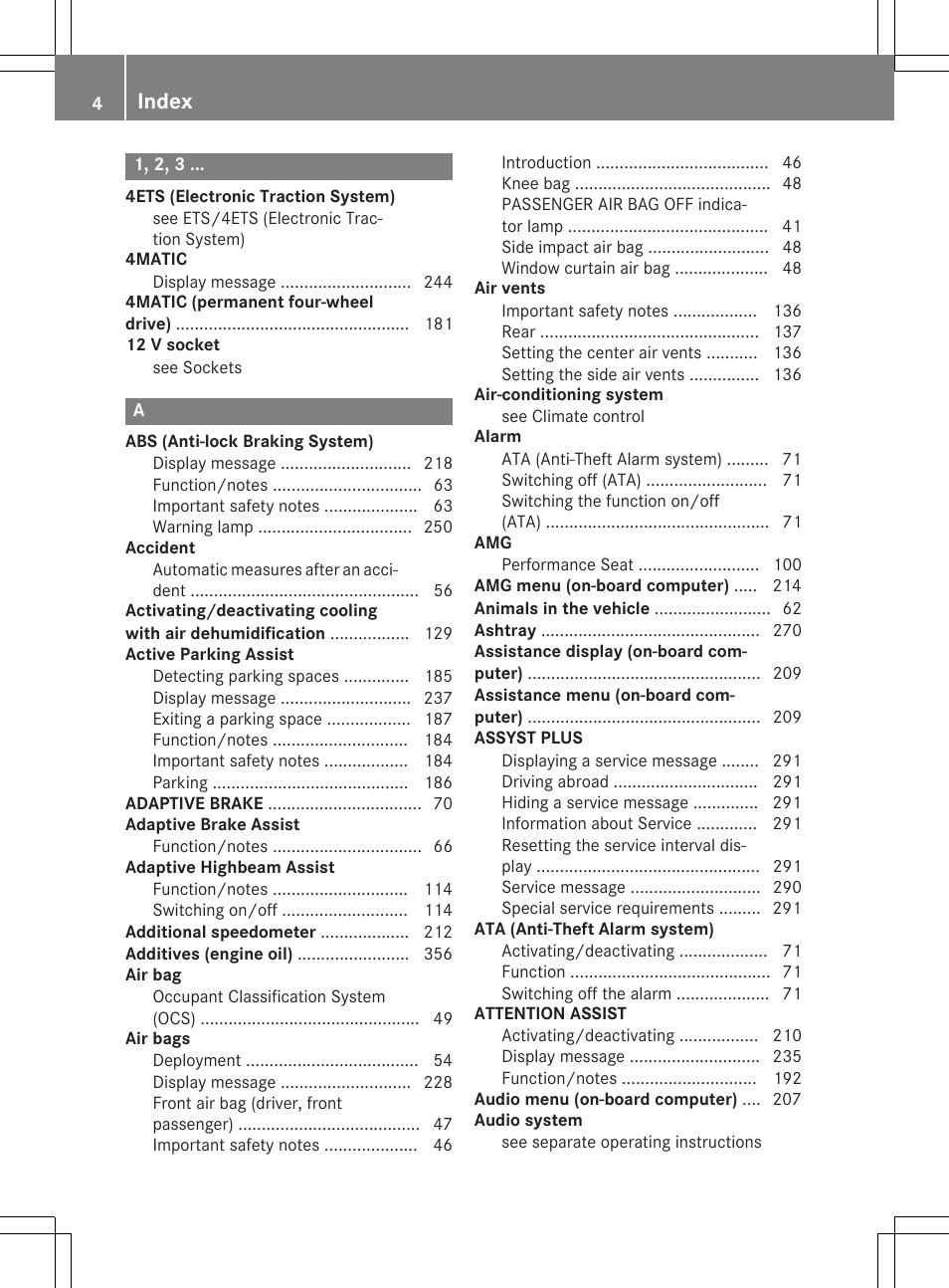 Index | Mercedes-Benz CLA-Class 2015 User Manual | Page 6 / 362