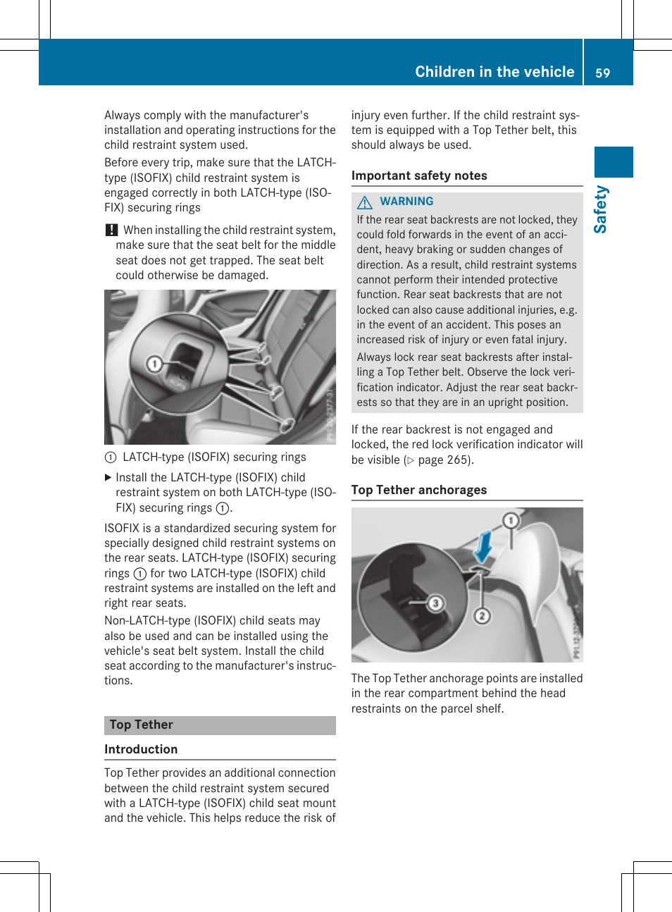 Safe ty, Children in the vehicle | Mercedes-Benz CLA-Class 2015 User Manual | Page 61 / 362