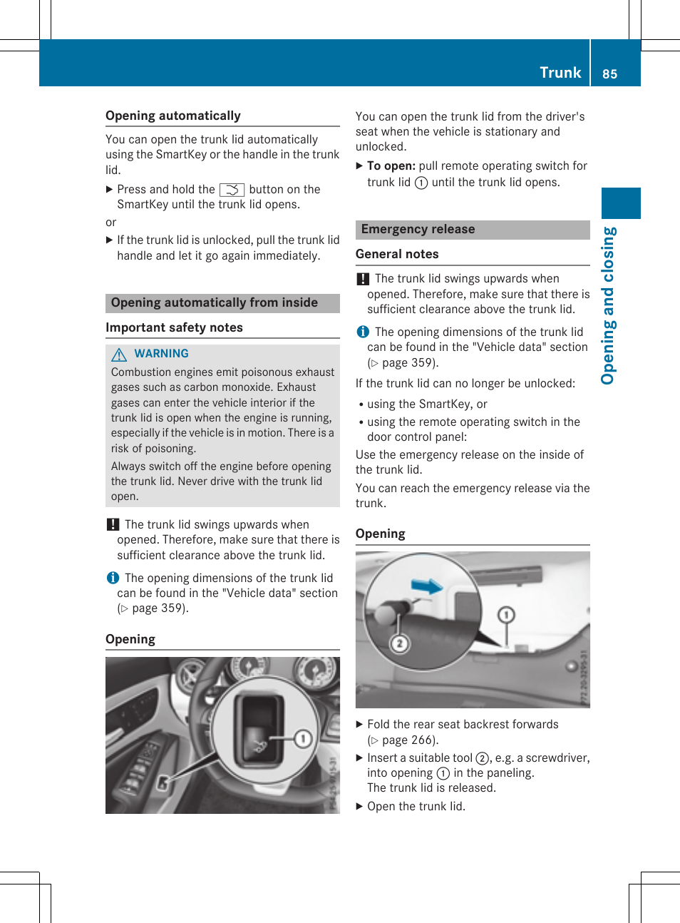 Opening and closi ng, Trunk | Mercedes-Benz CLA-Class 2015 User Manual | Page 87 / 362