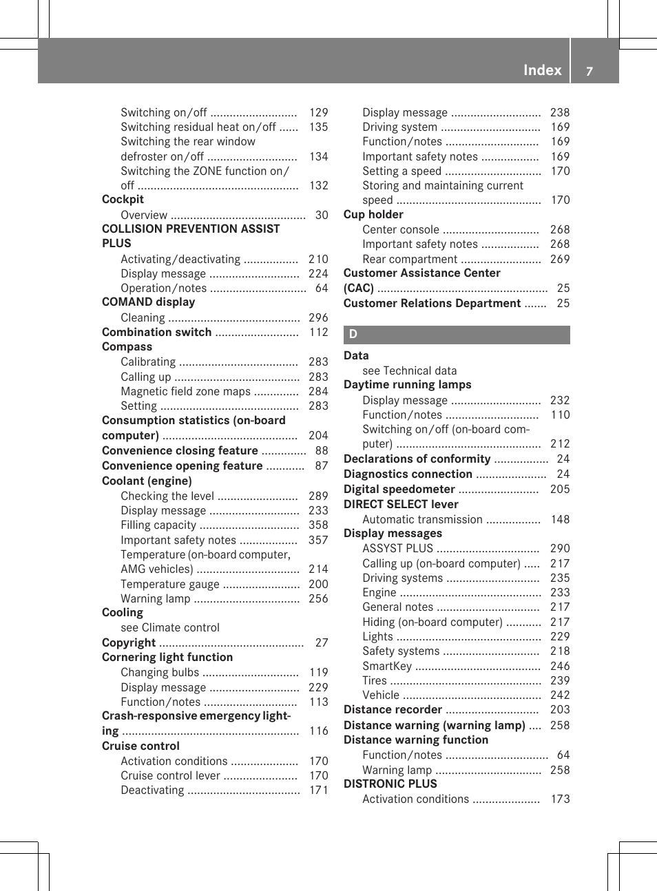 Index | Mercedes-Benz CLA-Class 2015 User Manual | Page 9 / 362