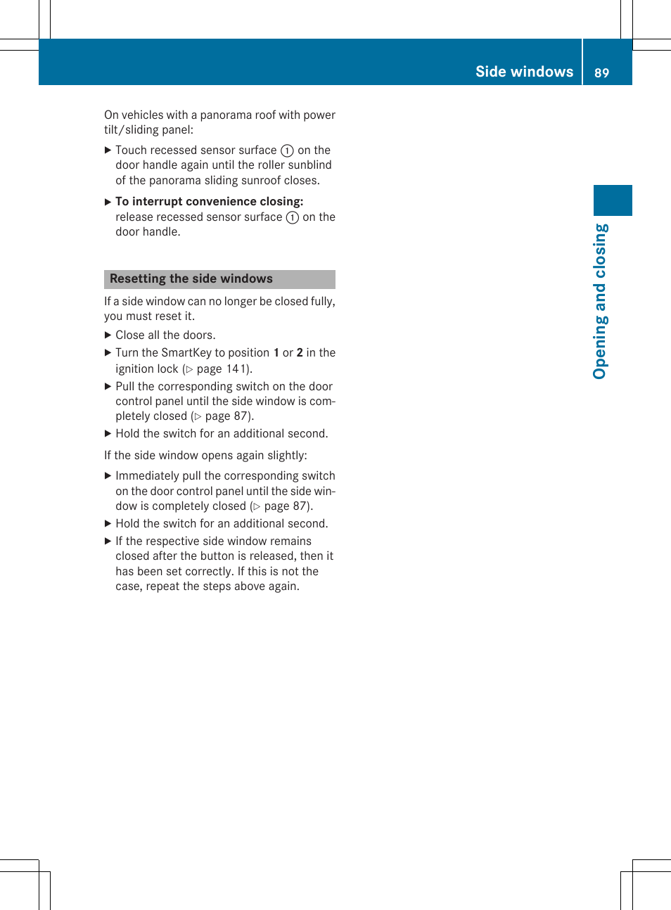 Opening and closing, Side windows | Mercedes-Benz CLA-Class 2015 User Manual | Page 91 / 362