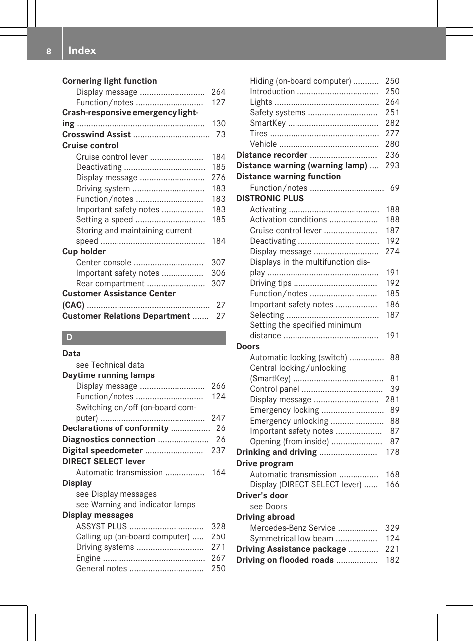 Index | Mercedes-Benz C-Sedan 2015 Owners Manual User Manual | Page 10 / 406