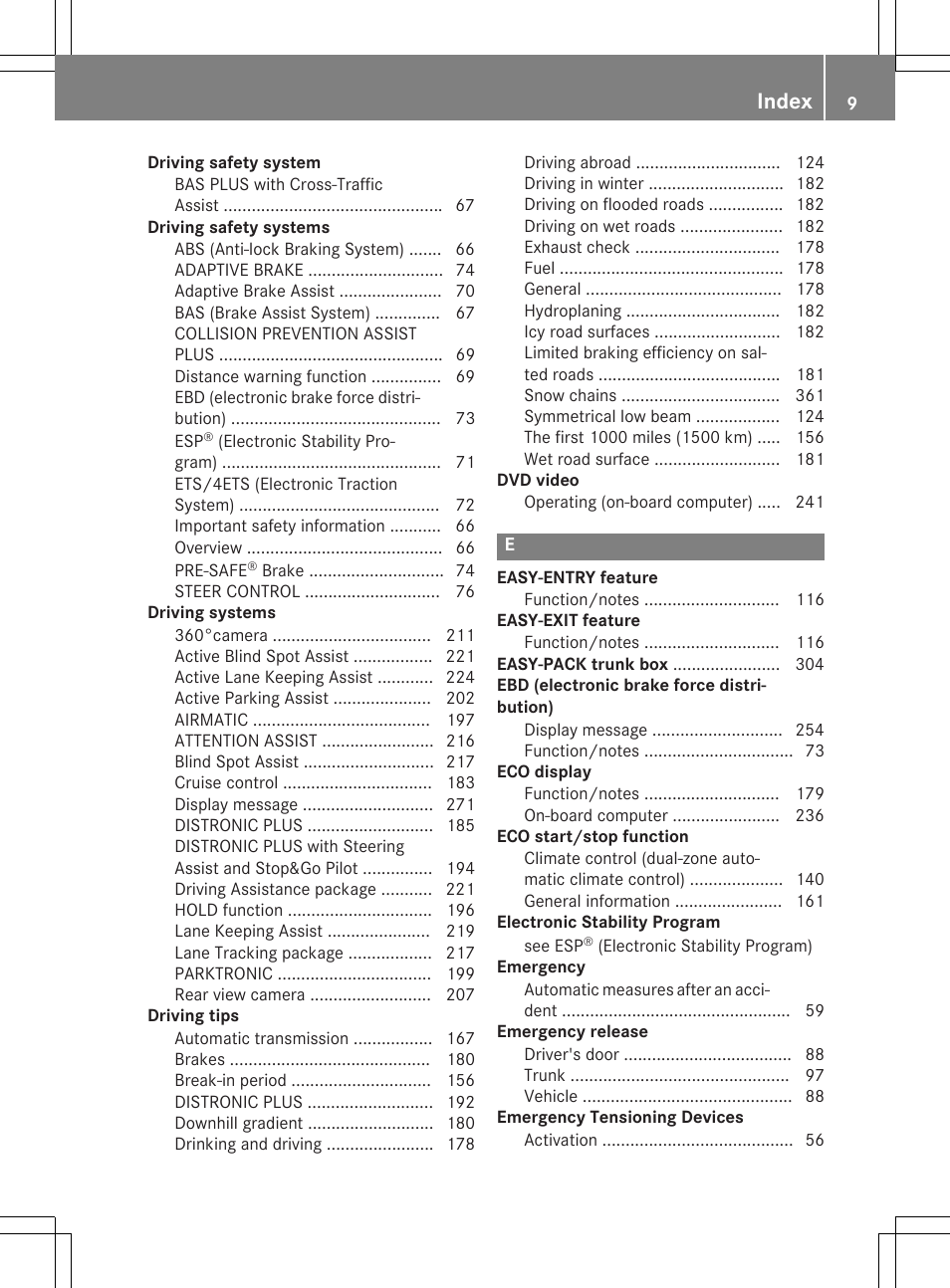Index | Mercedes-Benz C-Sedan 2015 Owners Manual User Manual | Page 11 / 406